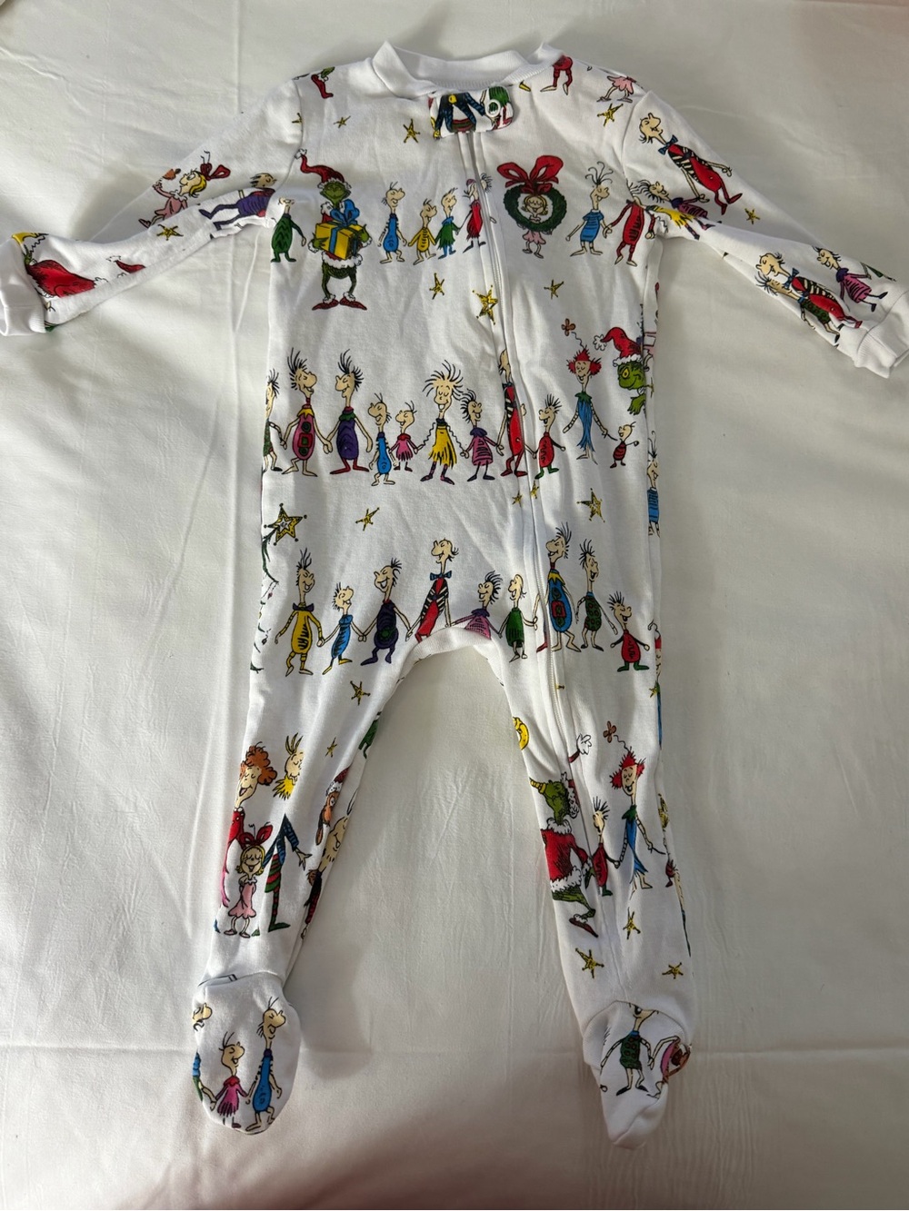 Dr. Seuss White Footed One-Piece Pajamas with Multicolor Character Print